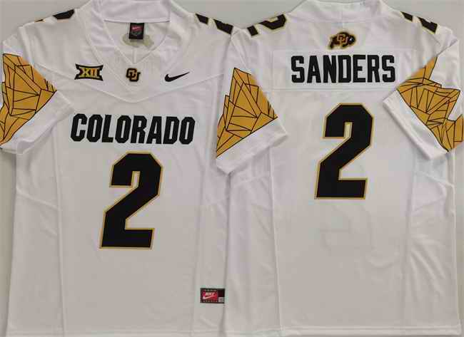 Men's Colorado Buffaloes #2 Shadeur Sanders White With XII Patch 2025 F.U.S.E Stitched Football Jersey