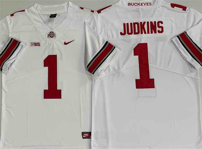 Men's Ohio State Buckeyes #1 Quinshon Judkins White Limited Stitched Jersey