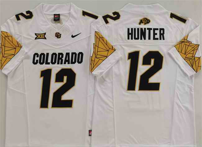 Men's Colorado Buffaloes #12 Travis Hunter White With XII Patch 2025 F.U.S.E Stitched Football Jersey