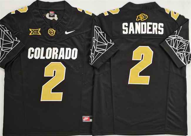 Men's Colorado Buffaloes #2 Shadeur Sanders Black With XII Patch 2025 F.U.S.E Stitched Football Jersey