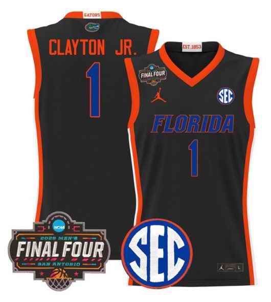 Men's Florida Gators #1 Walter Clayton Jr Black 2025 Final Four Patch Stitched Basketball Jersey