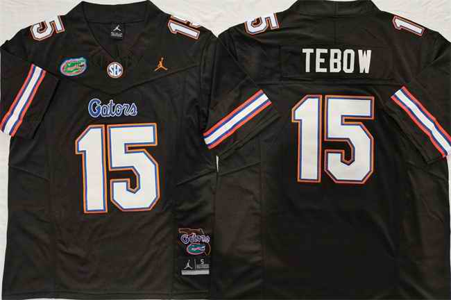 Men's Florida Gators #15 Tim Tebow Black F.U.S.E titched Jersey