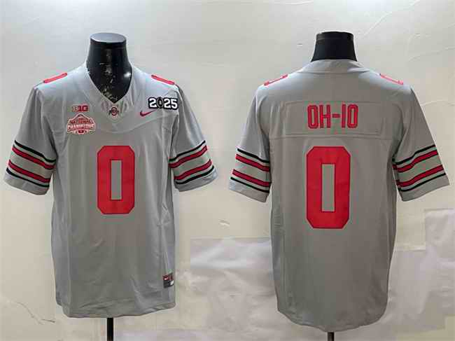 Men's Ohio State Buckeyes #0 OH-IO Grey 2025 CFP Final With National Champions Patch F.U.S.E. Vapor Limited Stitched Football Jersey