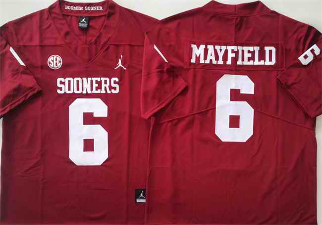 Men's Oklahoma Sooners #6 Baker Mayfield Red Stitched Jersey