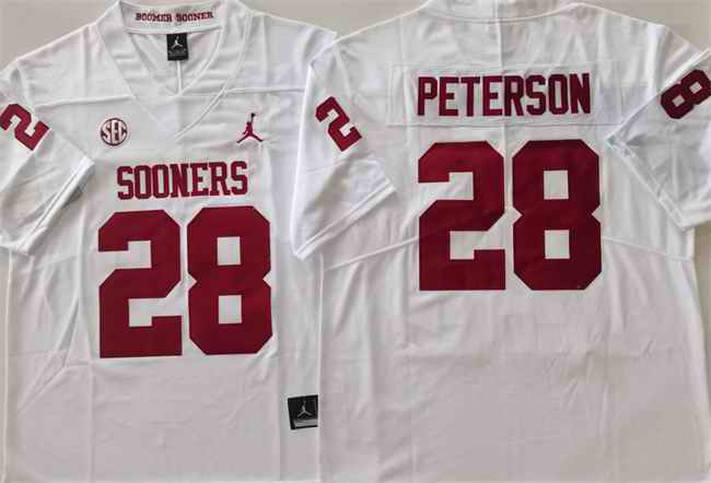 Men's Oklahoma Sooners #28 Adrian Peterson White Stitched Jersey
