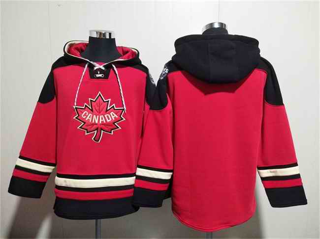 Men's Team Canada Blank Red/Black Ageless Must-Have Lace-Up Pullover Hoodie