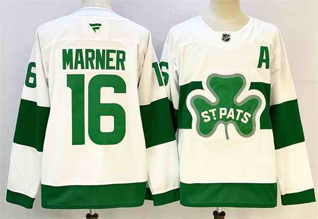 Men's Toronto Maple Leafs #16 Mitchell Marner White/Green 2024-25 With A Patch Stitched Jersey