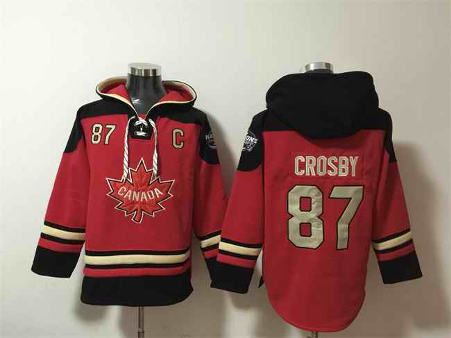 Men's Team Canada #87 Sidney Crosby Red/Black Ageless Must-Have Lace-Up Pullover Hoodie