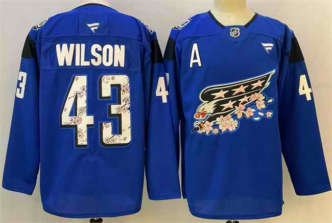Men's Washington Capitals #43 Tom Wilson Blue Cherry Blossom With A Patch Stitched Hockey Jersey