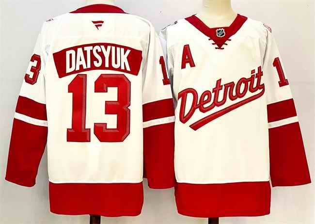 Men's Detroit Red Wings #13 Pavel Datsyuk White/Red 2024-25 With A Patch Stitched Jersey