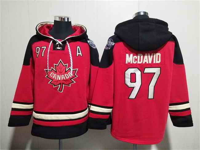 Men's Team Canada #97 Connor McDavid Red/Black Ageless Must-Have Lace-Up Pullover Hoodie