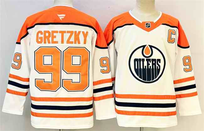 Men's Edmonton Oilers #99 Wayne Gretzky White/Orange 2024-25 With C Patch Heritage Classic Primegreen Stitched Jersey