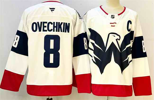 Men's Washington Capitals #8 Alexander Ovechkin White/Navy With C Patch Stadium Series Stitched Hockey Jersey
