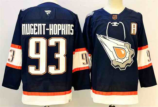 Men's Edmonton Oilers #93 Ryan Nugent-Hopkins Navy With A Patch Reverse Retro Stitched Jersey