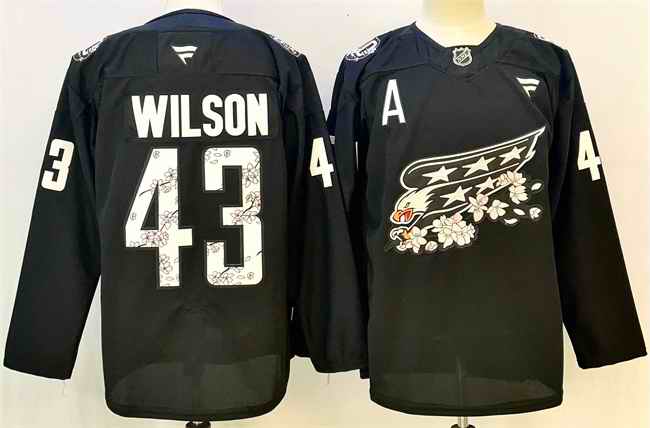 Men's Washington Capitals #43 Tom Wilson Black Cherry Blossom With A Patch Stitched Hockey Jersey