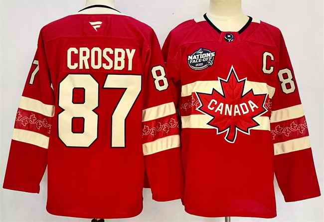 Men's Canada #87 Sidney Crosby Red 2025 4 Nations Face-Off Premium With C Patch Stitched Jersey