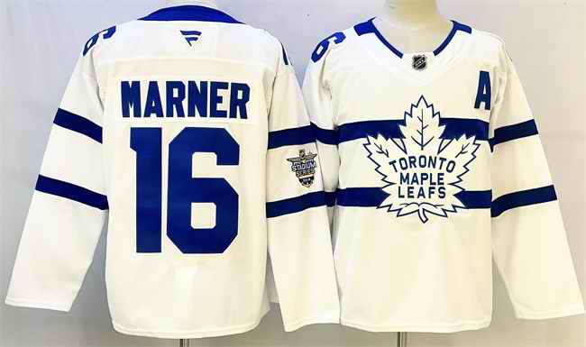 Men's Toronto Maple Leafs #16 Mitchell Marner White With A Patch Stadium Series Stitched Jersey