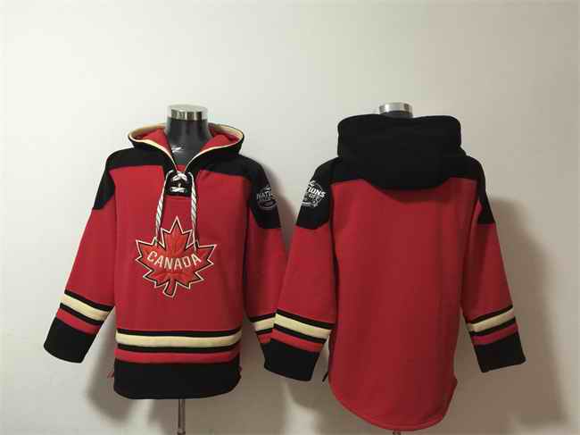 Men's Team Canada Blank 2025 Red/Black Ageless Must-Have Lace-Up Pullover Hoodie