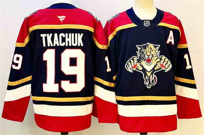 Men's Florida Panthers #19 Matthew Tkachuk Black 2024-25 Home With A Patch Stitched Hockey Jersey