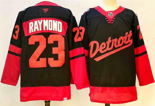 Men's Detroit Red Wings #23 Lucas Raymond Black 2024-25 Stitched Jersey