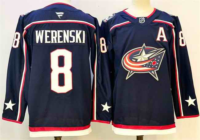 Men's Columbus Blue Jackets #8 Zach Werenski Navy With A Patch Stitched Hockey Jersey
