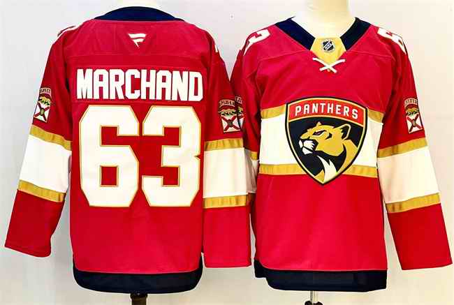Men's Florida Panthers #63 Brad Marchand Red 2024-25 Home Stitched Hockey Jersey