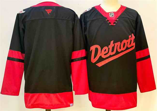 Men's Detroit Red Wings Blank Black 2024-25 Stitched Jersey