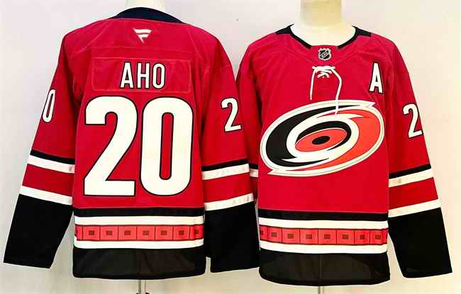 Men's Carolina Hurricanes #20 Sebastian Aho Red 2024-25 With A Patch Home Stitched Hockey Jersey
