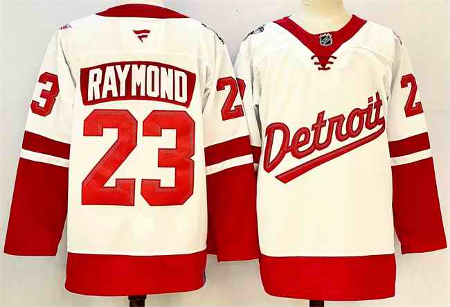 Men's Detroit Red Wings  #23 Lucas Raymond White/Red 2024-25 Stitched Jersey
