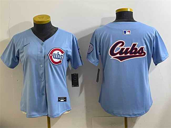 Women's Chicago Cubs Team Big Logo Blue 2024/25 2nd Alternatemited Stitched Baseball Jersey(Run Small)