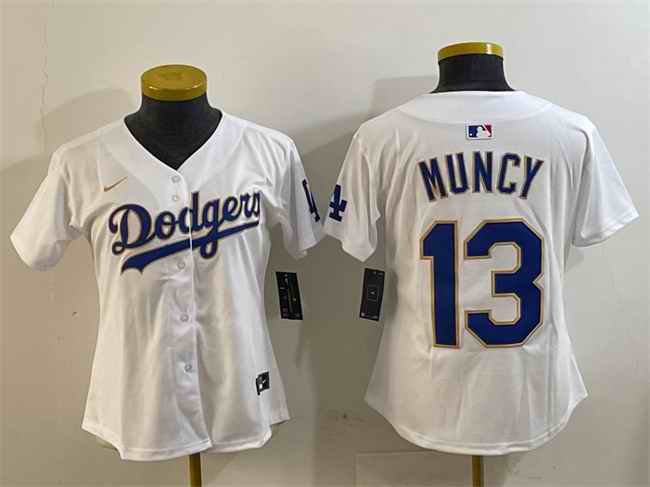 Women's Los Angeles Dodgers #13 Max Muncy White/Gold Limited Stitched Baseball Jersey(Run Small)