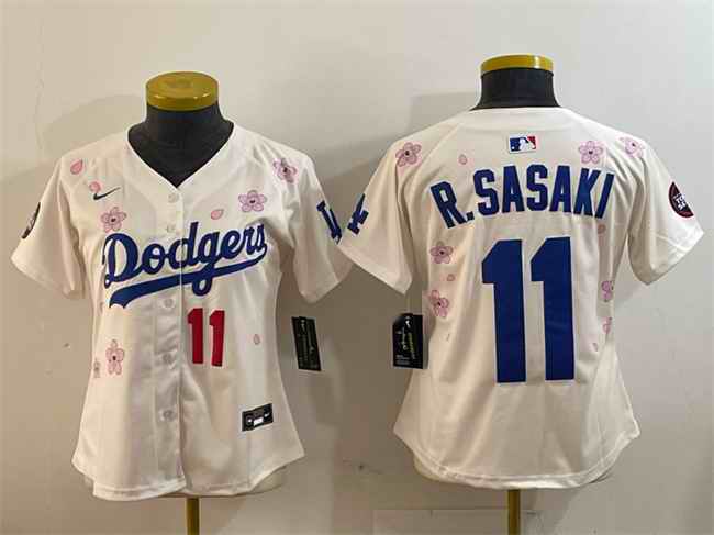 Women's Los Angeles Dodgers #11 Roki Sasaki Cream 2025 Tokyo Series Limited Stitched Baseball Jersey(Run Small)