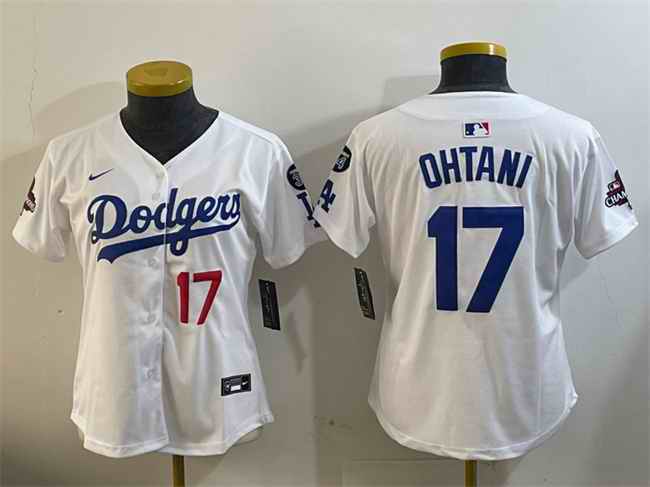 Women's Los Angeles Dodgers  #17 Shohei Ohtani White 2024 World Series Champions With Fernando Memorial Patch Home Limited Stitched Baseball Jersey(Run Small)