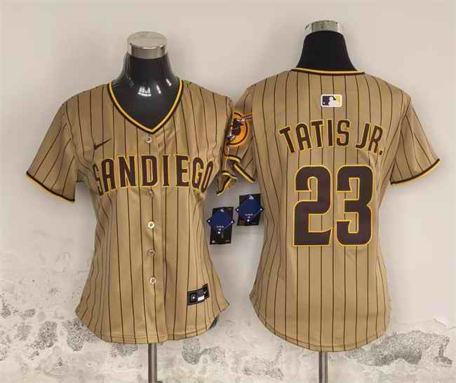 Women's San Diego Padres #23 Fernando Tatis Jr. Tan Stitched Baseball Jersey(Run Small)