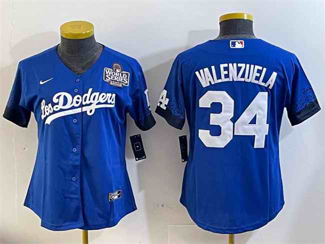 Women's Los Angeles Dodgers #34 Toro Valenzuela Blue 2024 World Series City Connect Cool Base Stitched Baseball Jersey(Run Small)