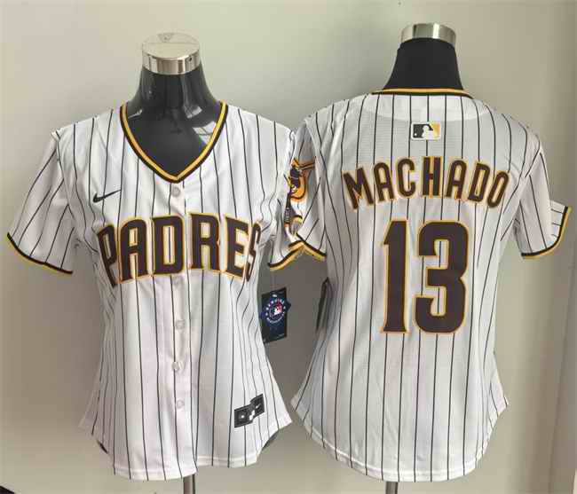Women's San Diego Padres #13 Manny Machado White Home Limited Stitched Baseball Jersey(Run Small)