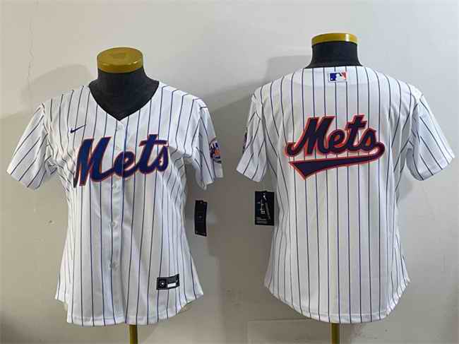Women's New York Mets Team Big Logo White Cool Base Stitched Baseball Jersey(Run Small)
