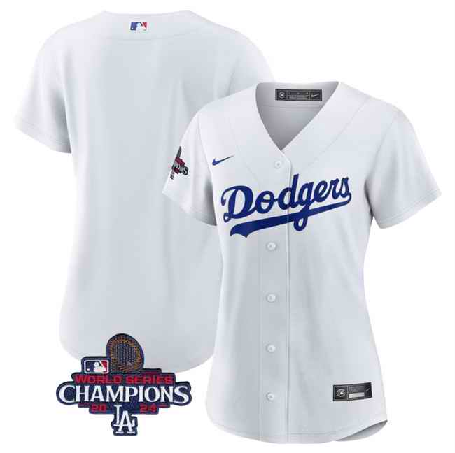 Women's Los Angeles Dodgers Blank White 2024 World Series Champions Cool Base Stitched Baseball Jersey(Run Small)