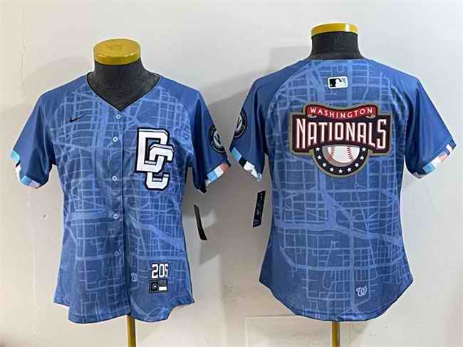 Women's Washington Nationals Team Big Logo Blue 2025 City Connect Limited Stitched Baseball Jersey(Run Small)