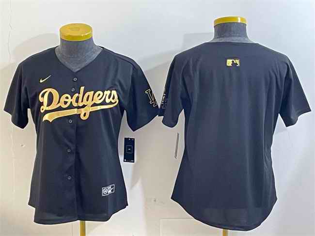 Women's Los Angeles Dodgers Blank Black/Gold Limited Stitched Baseball Jersey(Run Small)
