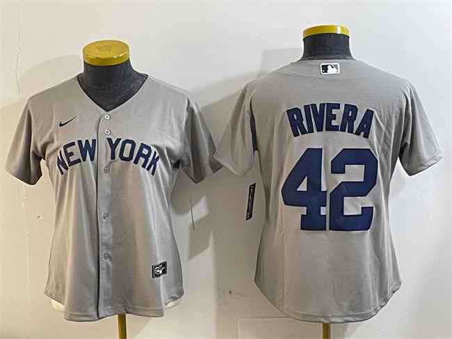Women's New York Yankees #42 Mariano Rivera Grey Cool Base Stitched Baseball Jersey(Run Small)