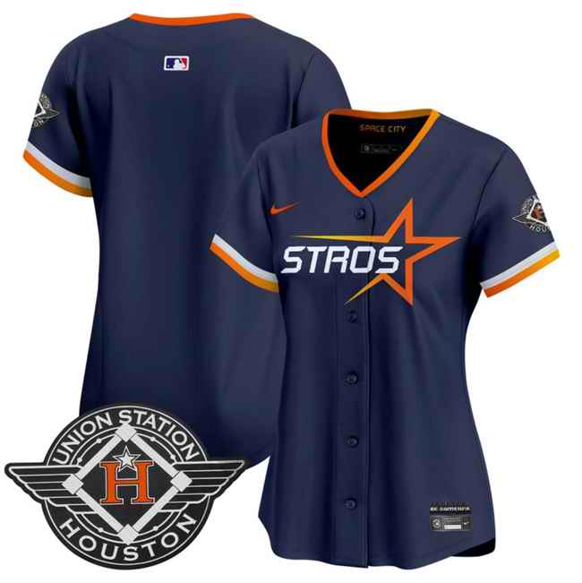 Women's Houston Astros Blank Navy 2025 City Connect Limited Stitched Baseball Jersey(Run Small)