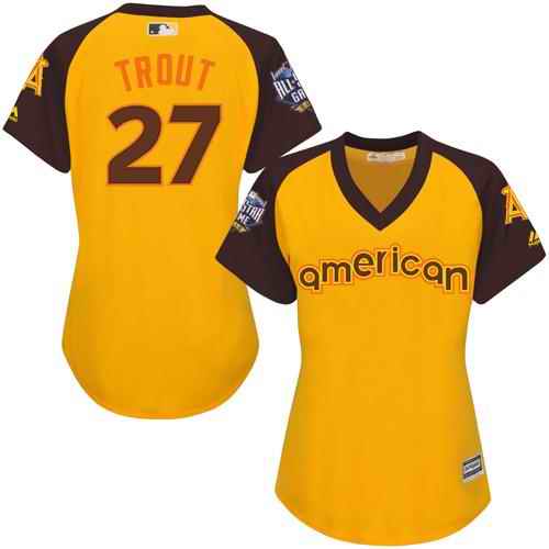 Angels #27 Mike Trout Gold 2016 All-Star American League Women's Stitched Jersey