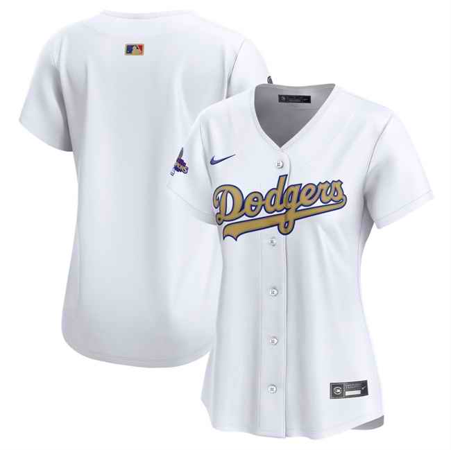 Women's Los Angeles Dodgers Blank White 2025 Gold Collection Limited Stitched Baseball Jersey(Run Small)