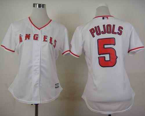 Angels of Anaheim #5 Albert Pujols White Women's Home Stitched Jersey