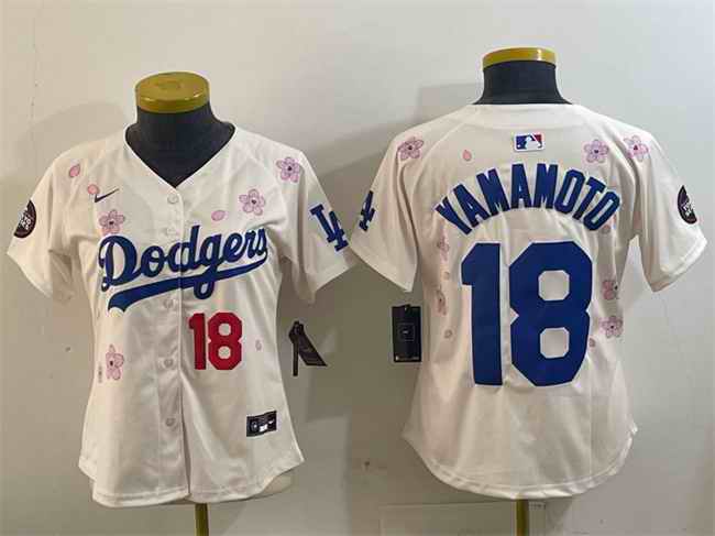 Women's Los Angeles Dodgers #18 Yoshinobu Yamamoto Cream 2025 Tokyo Series Limited Stitched Baseball Jersey(Run Small)