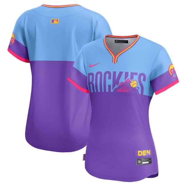 Women's Colorado Rockies Blank Purple/Light Blue 2025 City Connect Limited Stitched Baseball Jersey(Run Small)
