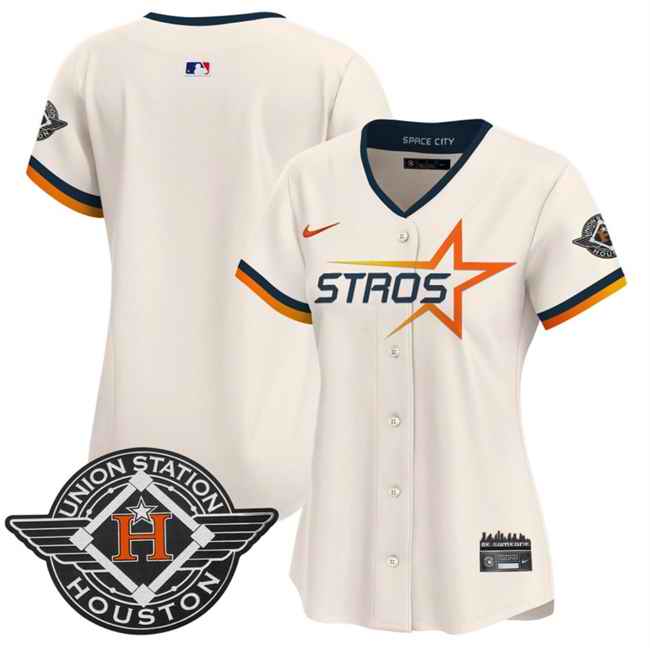 Women's Houston Astros Blank Cream 2025 City Connect Limited Stitched Baseball Jersey(Run Small)