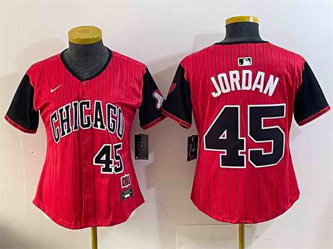 Women's Chicago White Sox #45 Michael Jordan Red/Black 2025 City Connect Limited Stitched Baseball Jersey(Run Small)