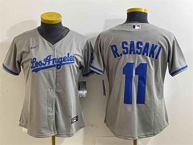 Women's Los Angeles Dodgers #11 Roki Sasaki Grey Cool Base Stitched Baseball Jersey(Run Small)